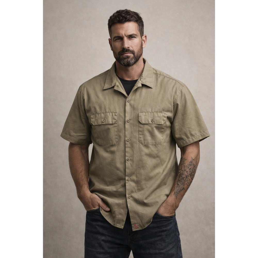 Vintage Dickies Mechanic Shirt 3XL Khaki Short Sleeve Grunge Utility Workwear